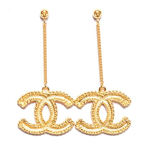 chanel gold logo drop earrings|chanel logo earrings white gold.